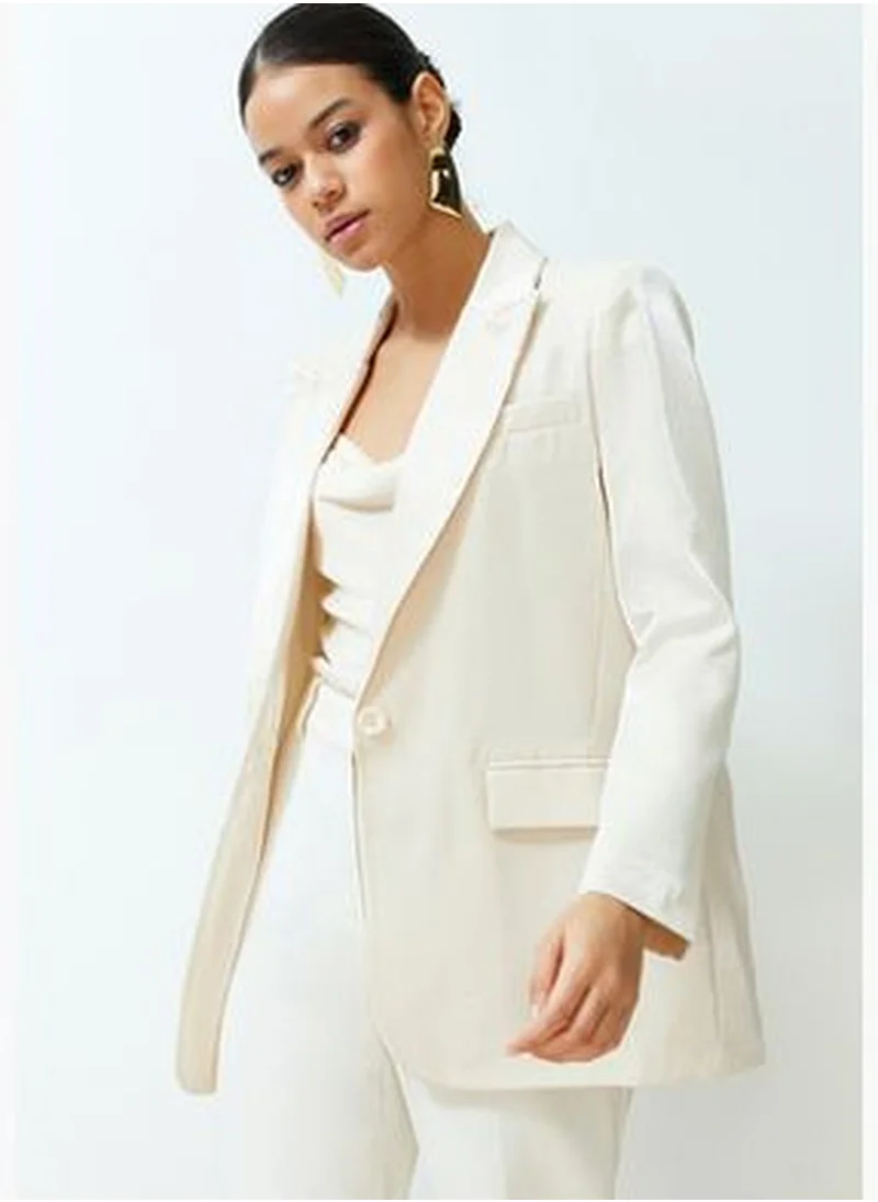 trendyol Stone Oversize Satin Woven Blazer Jacket TWOSS24BC00033