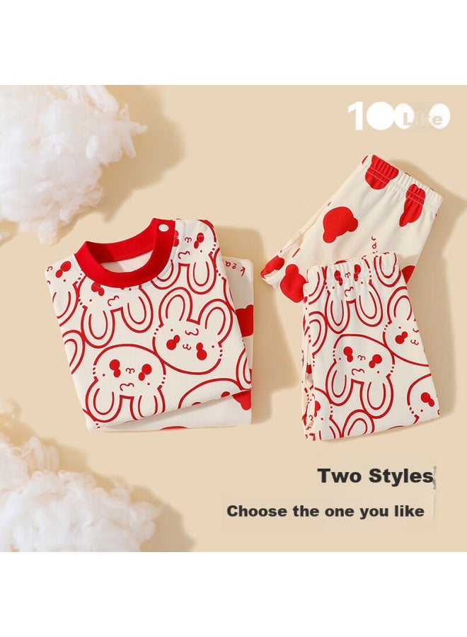 Tinsino Children's Home Wear, Boys And Girls Underwear Set, Big Red Pajamas For Young Kids, Children's Clothing, Red Rabbit Bear Desig - Image 2