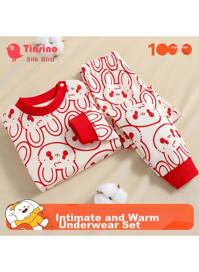 Tinsino Children's Home Wear, Boys And Girls Underwear Set, Big Red Pajamas For Young Kids, Children's Clothing, Red Rabbit Bear Desig - Image 1