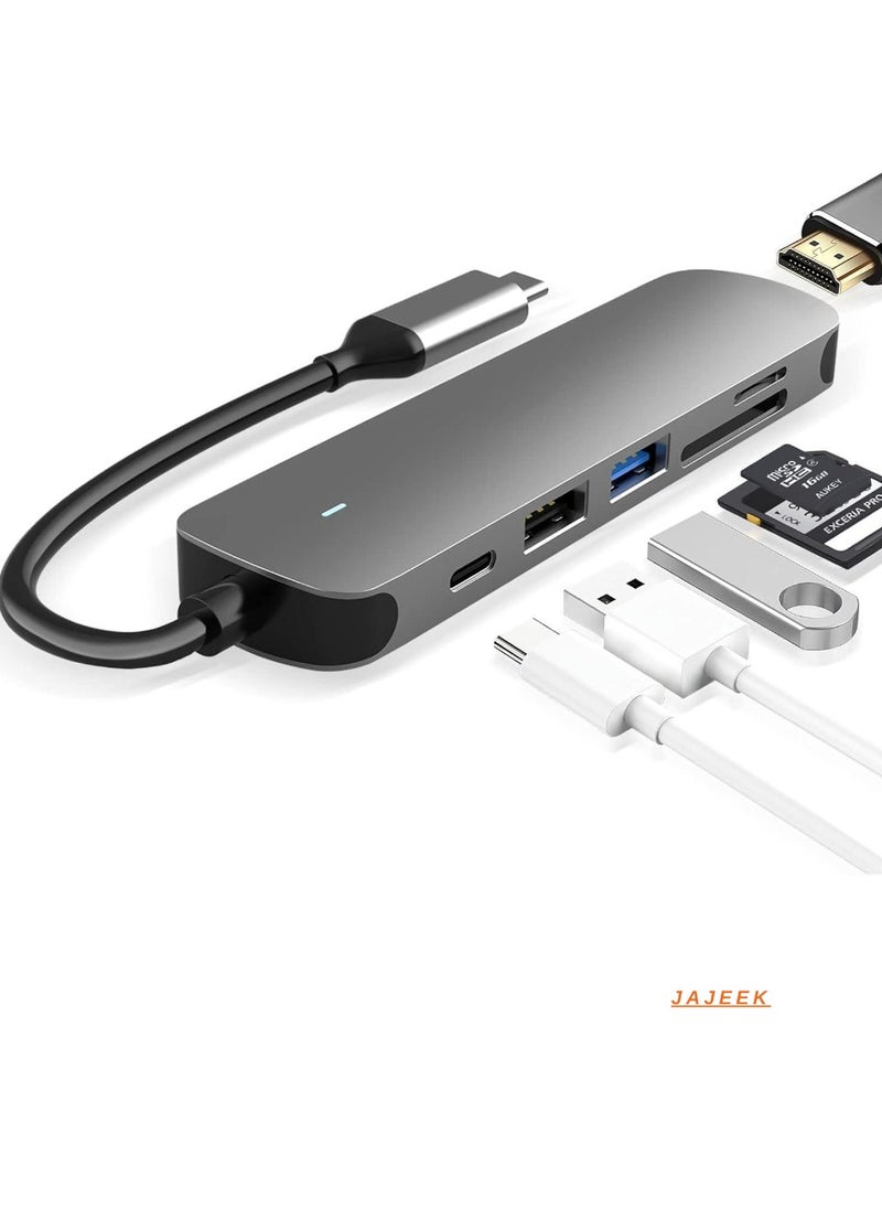 JAJEEK 6-in-1 USB C Hub with USB 3.0, 4K HDMI, USB C PD, SD/TF Card Reader – Compact Docking Station for MacBook Pro, MacBook Air & Type-C Laptops – Fast Charging, High-Resolution Display, Seamless Data Transfer  - Image 1