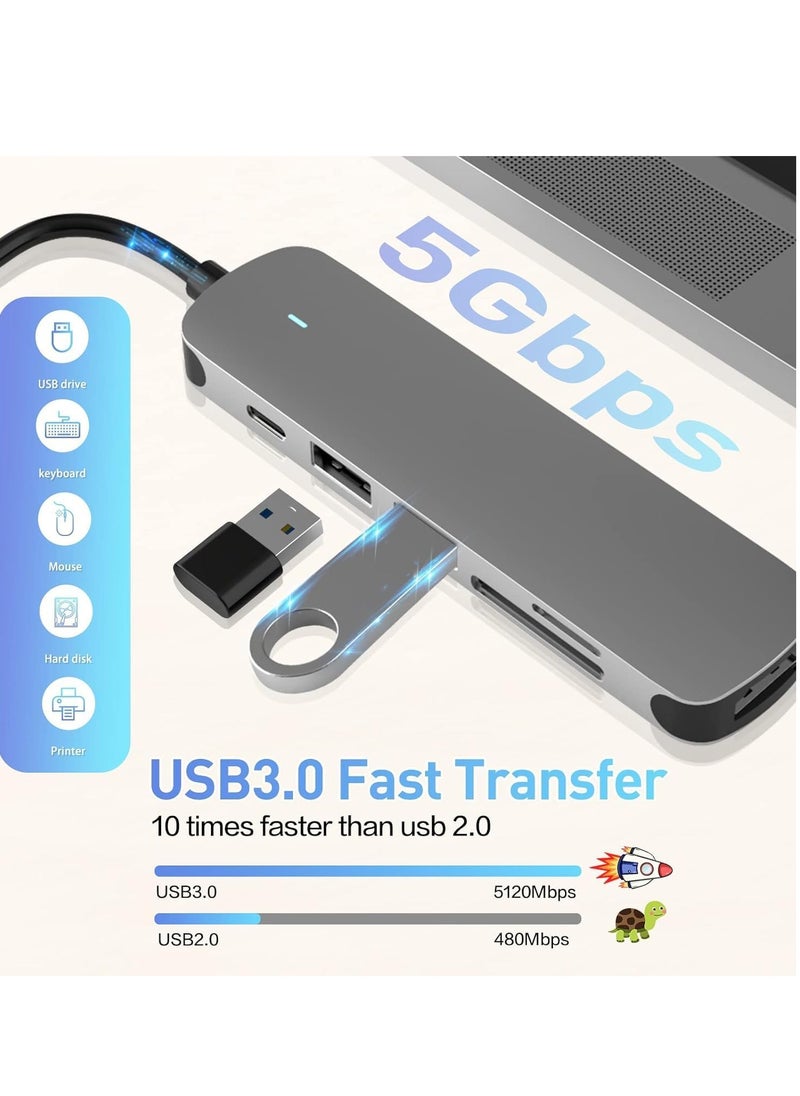 JAJEEK 6-in-1 USB C Hub with USB 3.0, 4K HDMI, USB C PD, SD/TF Card Reader – Compact Docking Station for MacBook Pro, MacBook Air & Type-C Laptops – Fast Charging, High-Resolution Display, Seamless Data Transfer  - Image 3