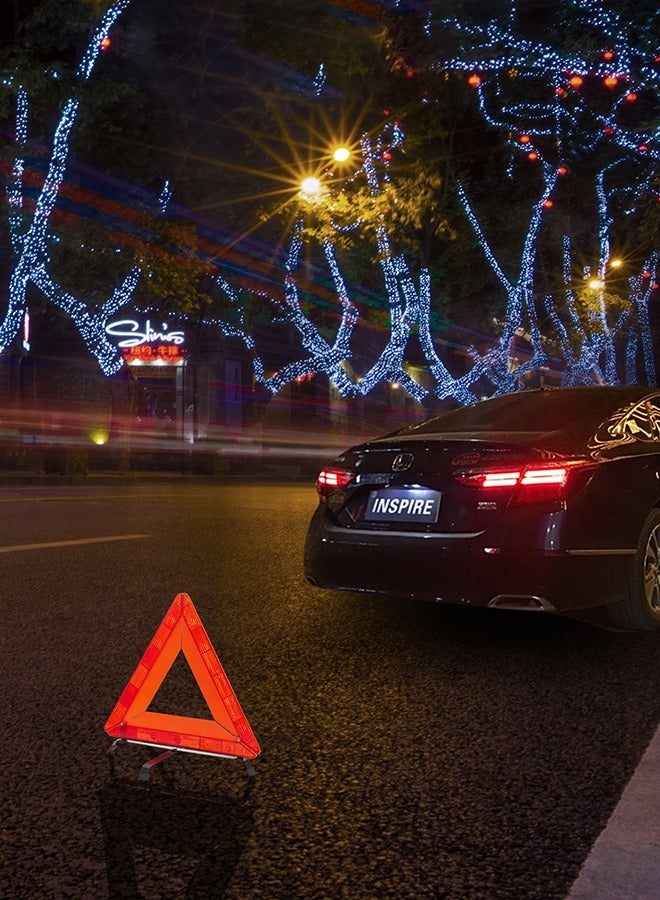 لوازم لافتة تحذير الطريق المثلثة IIII - لافتة طوارئ عاكسة عالية الوضوح مع قاعدة ثابتة وتصميم قابل للطي - مثلث امان محمول للمساعدة في حالات الطوارئ على جانب الطريق وتعطل المركبات - Image 3