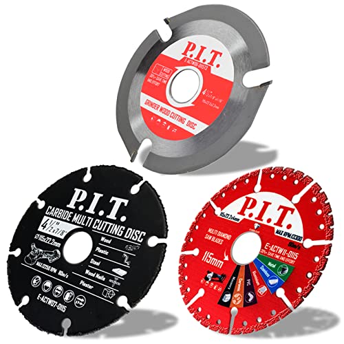 PIT P.I.T. 3-in-1 Set 4 1/2 Inch Cut Off Wheel for Wood/Metal/Marble/Plastic-4 1/2 Metal Cutting Blade for 7/8 Inch Arbor Angle Grinder, Cutting Disc 4.5 Inch - 115 mm (3PCS) - Image 1
