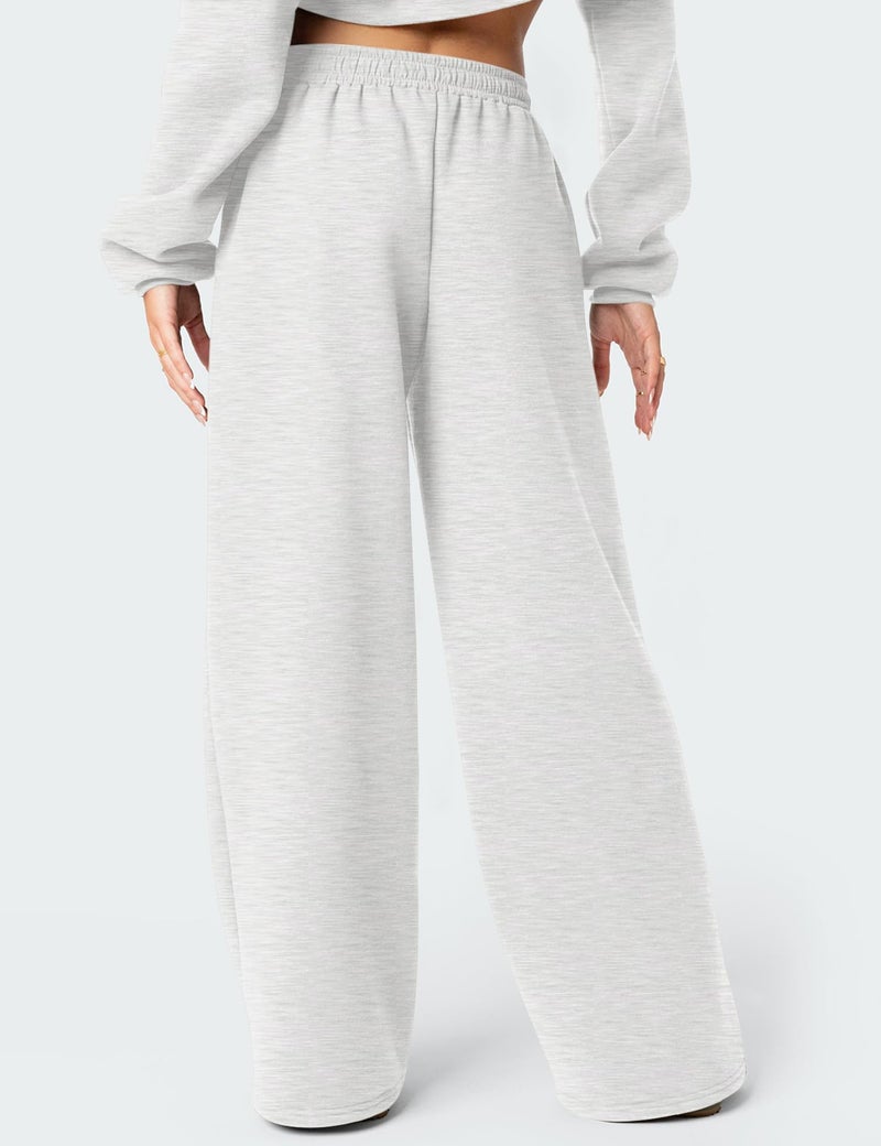 LOMON Wide Leg Sweatpants Women Fleece Sweat Pants Fall Spring Clothes 2026 Teen Girl Baggy Jogger Sweatpant with Pockets (Light Grey, L) - Image 3