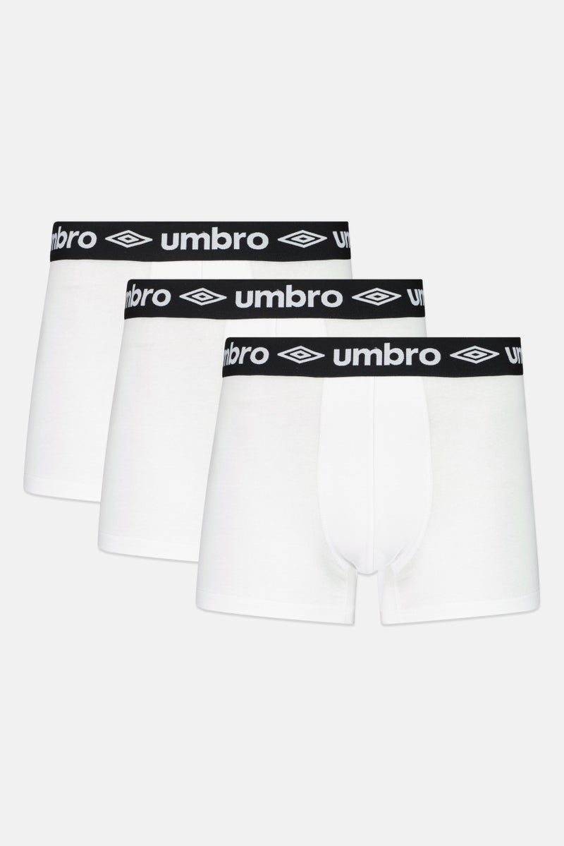 umbro شورت بوكسر رجالي 3 قطع بشعار العلامة التجارية، أبيض - Image 1