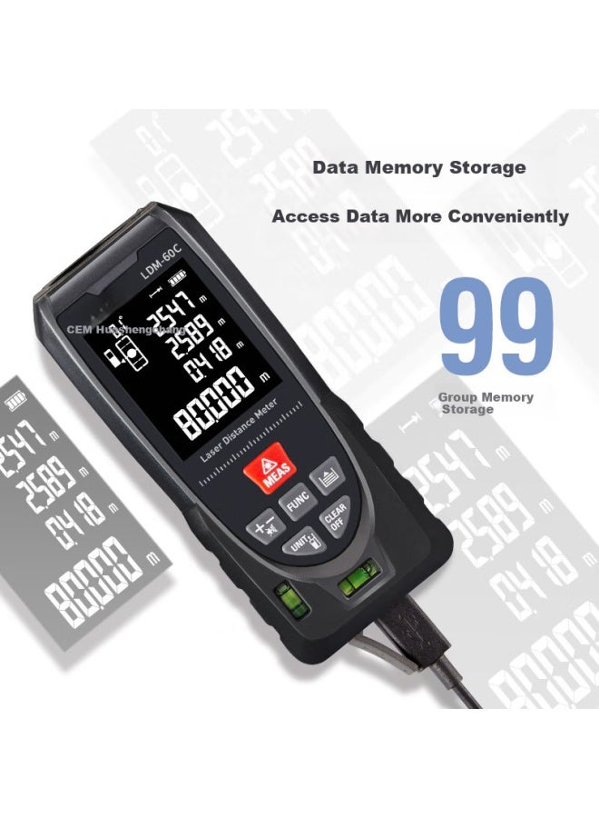 Cem Ldm-60c Laser Distance Meter, High-precision Laser Infrared Room Measuring Device, Electronic Ruler With Voice Playback, Usb Direct Charging, 60 Meters - Image 3