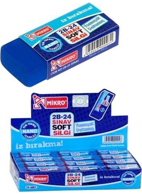 Micro Exam Eraser Blue Eraser Medium Size Micro Eraser Exam 24 Pieces 1 Pack Soft Exam Eraser