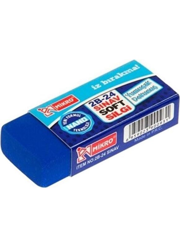 Mikro - Micro Exam Eraser Blue Eraser Medium Size Micro Eraser Exam 24 Pieces 1 Pack Soft Exam Eraser - Image 1