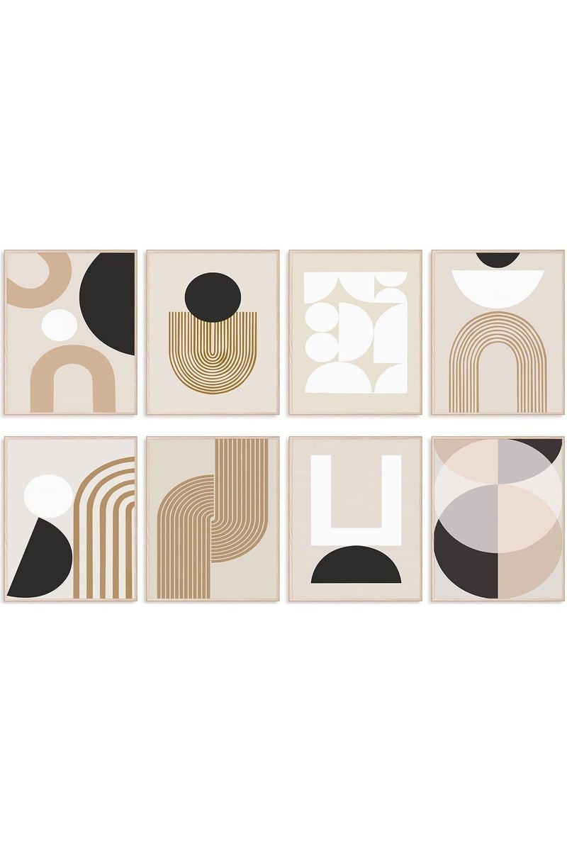 KBKBART Abstract Boho Wall Art Prints Set of 6, Minimalist Geometric Boho Wall Art Black Brown Line Art Canvas Painting Pictures, Mid-Century Modern Prints Gallery Wall Posters for Bedroom Living Room - Image 1