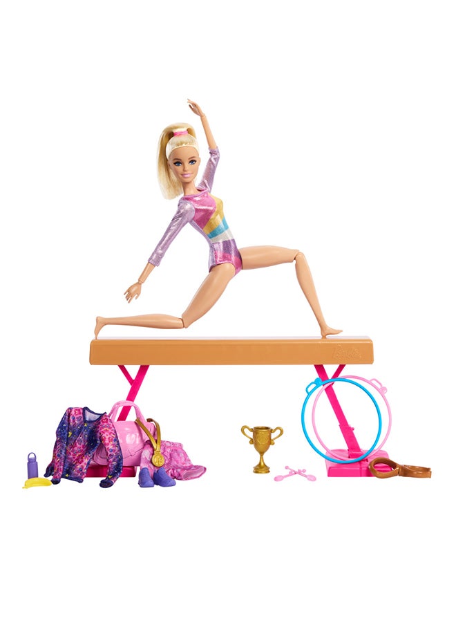 Barbie - Gymnastics Doll & Accessories, Playset With Blonde Fashion Doll, C-Clip For Flipping Action, Balance Beam, Warm-Up Suit & More - Image 1