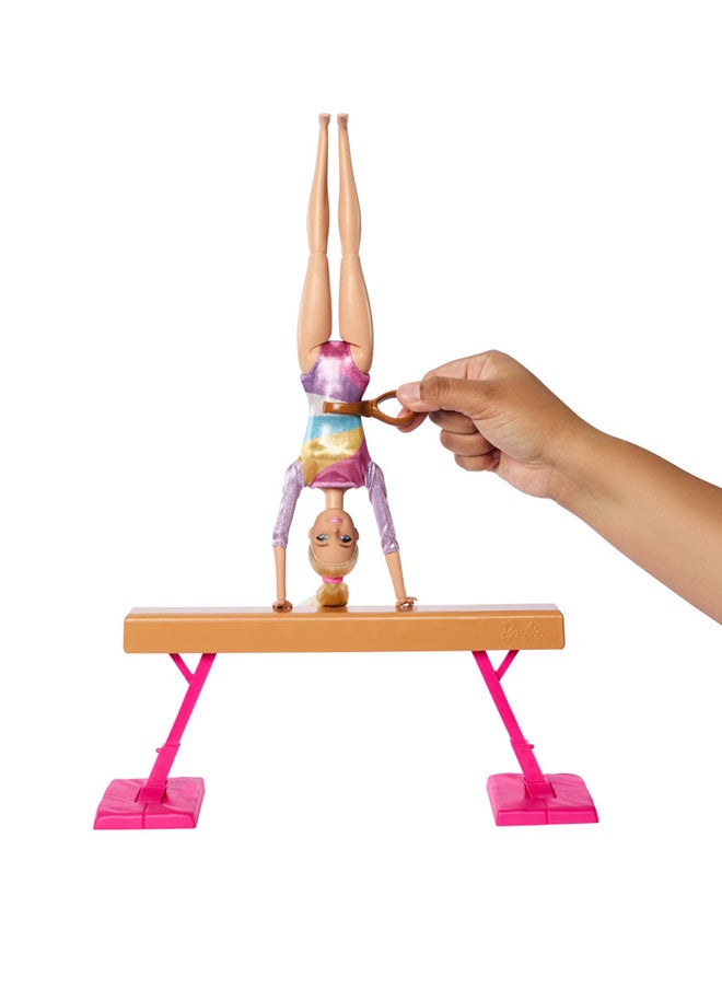 Barbie - Gymnastics Doll & Accessories, Playset With Blonde Fashion Doll, C-Clip For Flipping Action, Balance Beam, Warm-Up Suit & More - Image 1