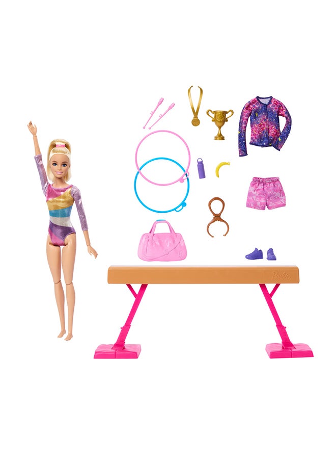 Barbie - Gymnastics Doll & Accessories, Playset With Blonde Fashion Doll, C-Clip For Flipping Action, Balance Beam, Warm-Up Suit & More - Image 1