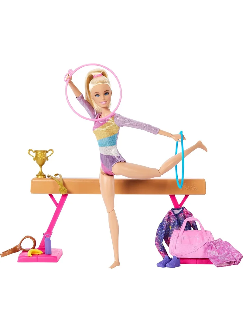 Barbie Gymnastics Doll & Accessories, Playset With Blonde Fashion Doll, C-Clip For Flipping Action, Balance Beam, Warm-Up Suit & More