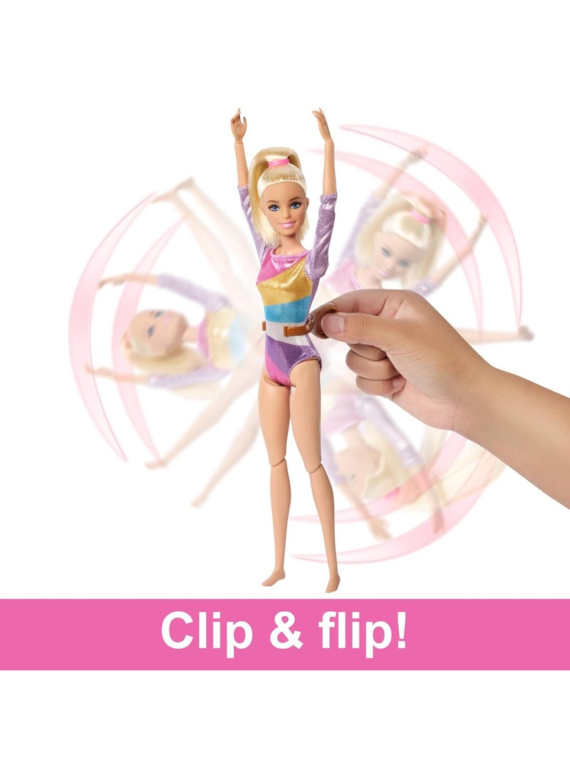 Barbie Gymnastics Doll & Accessories, Playset With Blonde Fashion Doll, C-Clip For Flipping Action, Balance Beam, Warm-Up Suit & More - Image 3