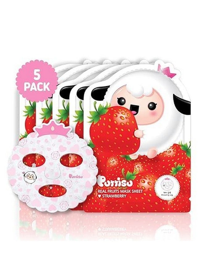 Puttisu Real Fruit Facial Mask Sheet For Kids Children Made With 100% Cotton Moisturize Sooths And Hydrates Skin (Strawberry Pack Of 5) - Image 2