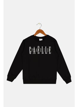 Gaelle Paris Kids Girl Crew Neck Long Sleeve Brand Logo Sweatshirt, Black  - Image 1