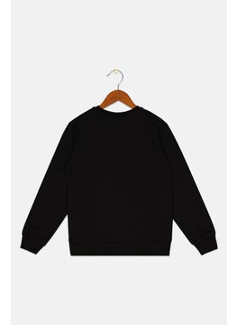 Gaelle Paris Kids Girl Crew Neck Long Sleeve Brand Logo Sweatshirt, Black  - Image 2