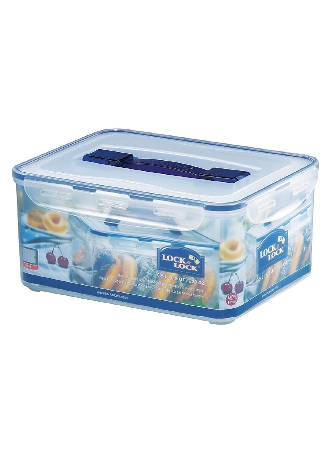 LOCK & LOCK BPA-Free Rectangular Food Container with Handle Clear and Blue 6.5 L HPL883  - Image 1