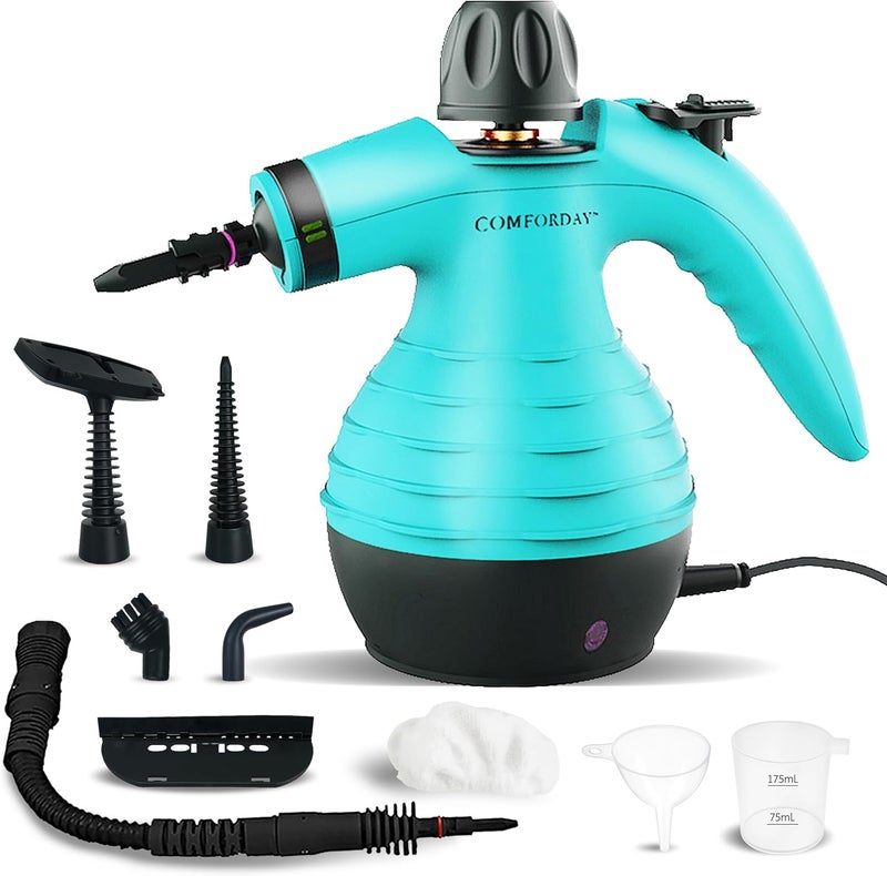 Comforday Multi-Purpose Handheld Pressurized Steam Cleaner with 9-Piece Accessories, Handheld Steamer Perfect for Stain Removal, Curtains, Car Seats, Floor, Bathroom, Window Cleaning (Light blue) - Image 1