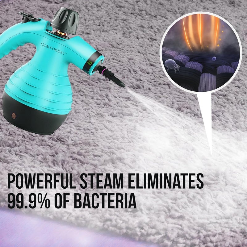 Comforday Multi-Purpose Handheld Pressurized Steam Cleaner with 9-Piece Accessories, Handheld Steamer Perfect for Stain Removal, Curtains, Car Seats, Floor, Bathroom, Window Cleaning (Light blue) - Image 2