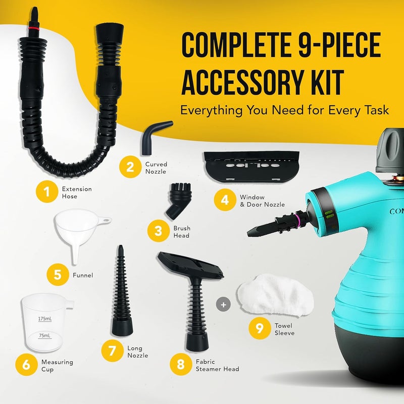 Comforday Multi-Purpose Handheld Pressurized Steam Cleaner with 9-Piece Accessories, Handheld Steamer Perfect for Stain Removal, Curtains, Car Seats, Floor, Bathroom, Window Cleaning (Light blue) - Image 4