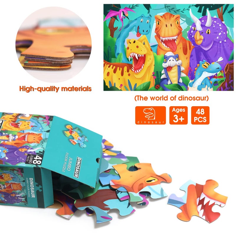 IFLOVE Jumbo Floor Puzzle for Kids Dinosaur Jigsaw Large Puzzles 48 Piece Ages 3-6 for Toddler Children Learning Preschool Educational Intellectual Development Toys 4-8 Years Old Easter Gift for Boy and Girl - Image 4