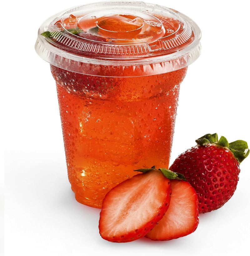 Green Direct Clear Cups With Lids / 8 oz. Clear Plastic Cups with Lids/Clear Disposable Cups/Ice coffee cups & Bubble Boba Tea Cups/Cup with Lid for Cold Drinking & Smoothie Pack of 100 - Image 1