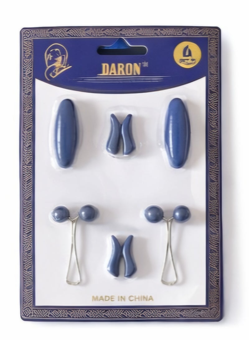 6 Navy Blue Hijab Pins Set – 3 Elegant Designs (Oval – Butterfly – Pearl)