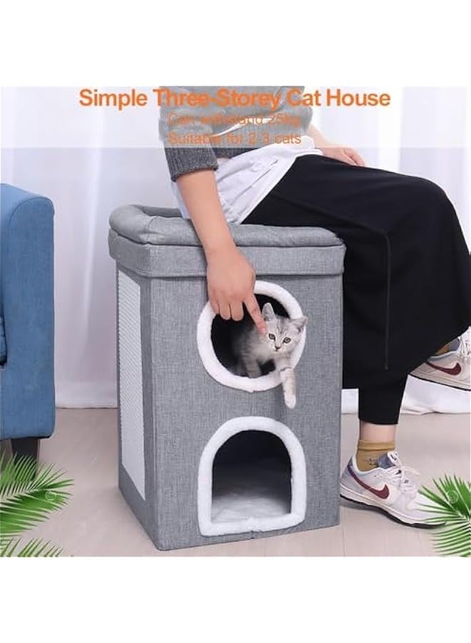 Cat House 2-in-1 Large Kitten Cave Foldable Pet Bed with Balcony and Cube Cat Scratching Pad Collapsible Kitty Hideaway Playground Pet Sleeping Cot Condo Tunnel Baby Cat Stool Play Center - Image 2