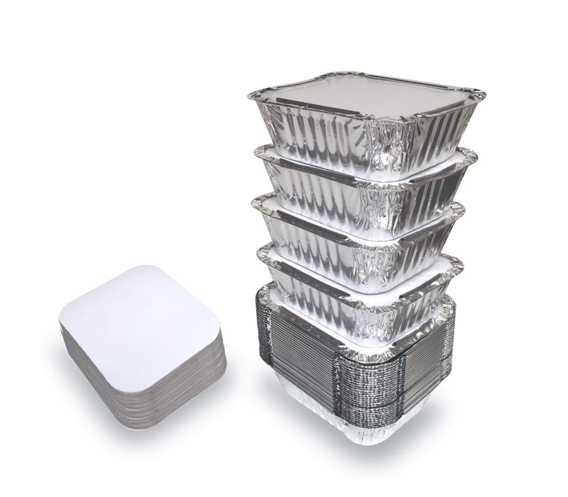 Spare Essentials 55 Pack - Small Foil Pans with Lids - Aluminum To Go Food Containers with Lids - 1lb Mini Aluminum Pans - Freezer Safe Foil Take out Trays - Heat proof Aluminum Meal Prep Containers - Image 1