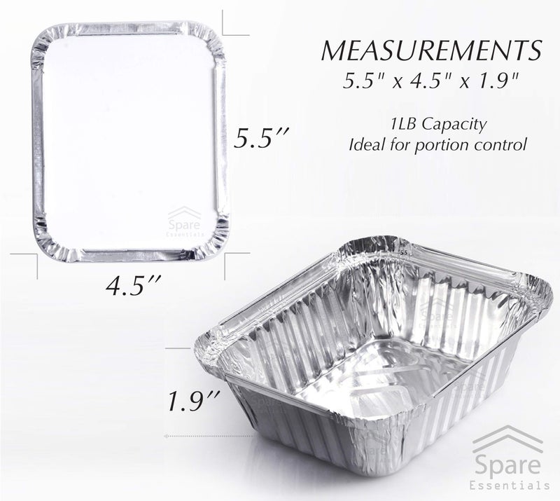 Spare Essentials 55 Pack - Small Foil Pans with Lids - Aluminum To Go Food Containers with Lids - 1lb Mini Aluminum Pans - Freezer Safe Foil Take out Trays - Heat proof Aluminum Meal Prep Containers - Image 3