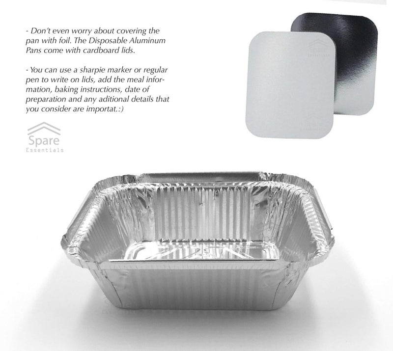Spare Essentials 55 Pack - Small Foil Pans with Lids - Aluminum To Go Food Containers with Lids - 1lb Mini Aluminum Pans - Freezer Safe Foil Take out Trays - Heat proof Aluminum Meal Prep Containers - Image 4