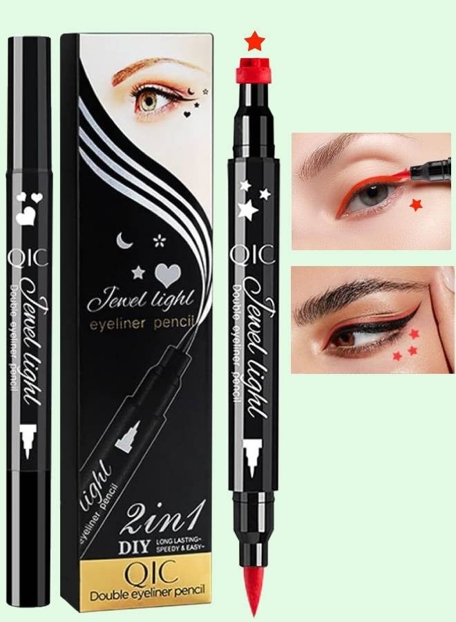 QIC 2 in 1 Double Head Eyeliner Pencil Eyeliner Stamp Waterproof Liquid Eyeliner Set Liquid Double Head Eyeliner Long Lasting Make Up Set Speedy and Easy Double Eyeliner Pencil 07 - Image 1