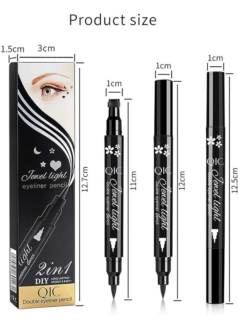 QIC 2 in 1 Double Head Eyeliner Pencil Eyeliner Stamp Waterproof Liquid Eyeliner Set Liquid Double Head Eyeliner Long Lasting Make Up Set Speedy and Easy Double Eyeliner Pencil 07 - Image 4