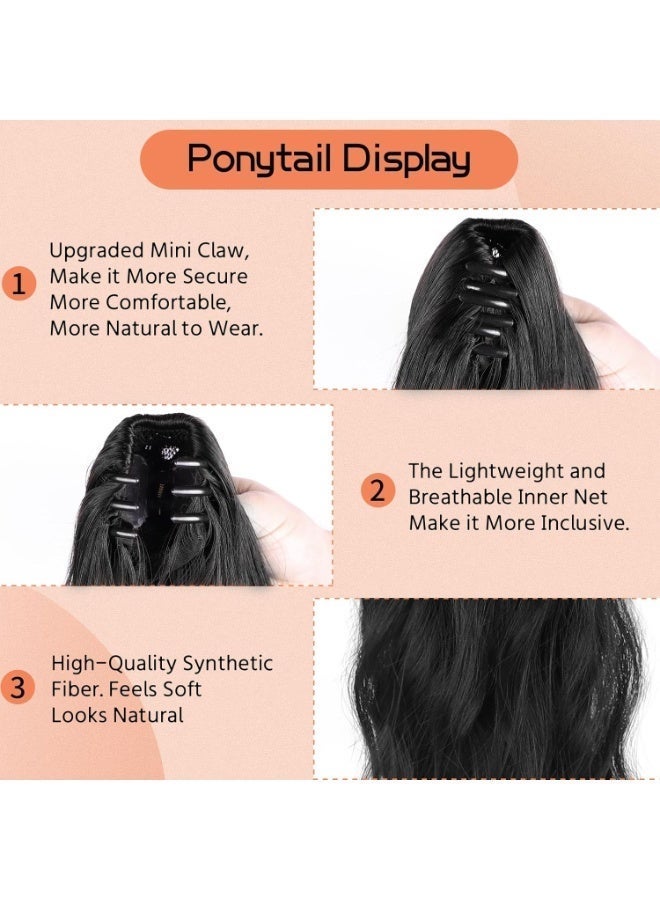 وصلات تسريحة ذيل حصان بمشبك مخلبي، وصلات شعر ذيل حصان طويلة ومموجة بطول 50.8 سم، وصلات شعر صناعية رقيقة لتسريحة ذيل الحصان، شعر طبيعي ناعم للاستخدام اليومي (اسود طبيعي) - Image 2