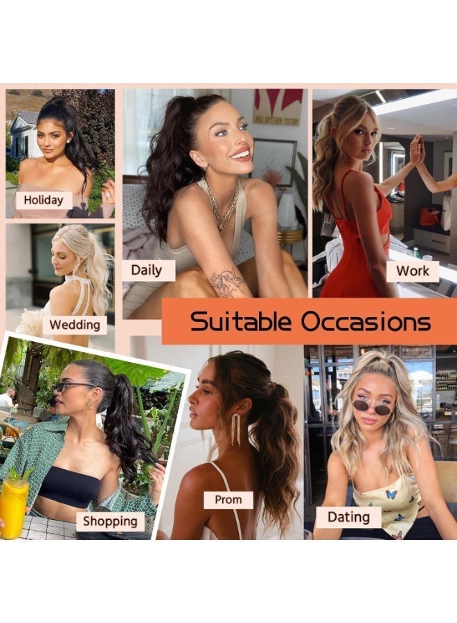 وصلات تسريحة ذيل حصان بمشبك مخلبي، وصلات شعر ذيل حصان طويلة ومموجة بطول 50.8 سم، وصلات شعر صناعية رقيقة لتسريحة ذيل الحصان، شعر طبيعي ناعم للاستخدام اليومي (اسود طبيعي) - Image 4