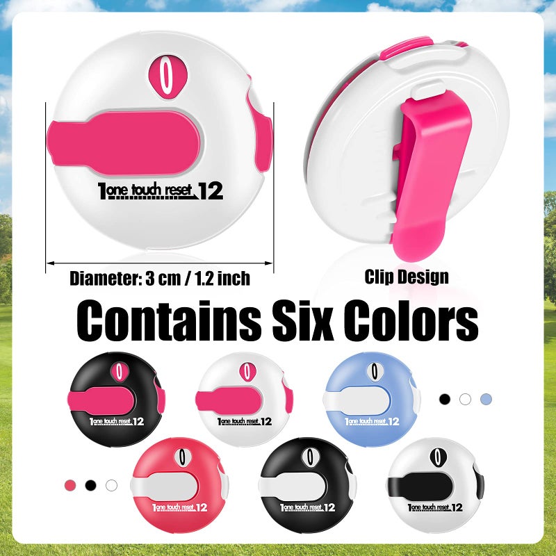 Fiada Golf Score Counter Mini Golf Stroke Counter Scoring Keeper up to 12 Shot Score Golf for Women Men Golf Attachment Accessories to Scorekeeper Glove for Outdoor 1.2 Inch (Classic Colors Set,6 Pieces) - Image 2