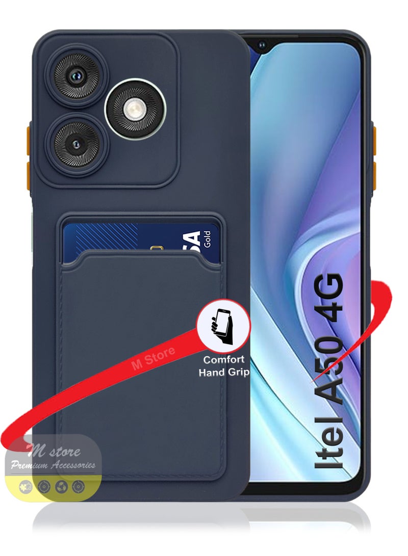 جراب حماية كامل الجسم من السيليكون لهاتف itel A50 4G مع حامل فتحة للبطاقات - أزرق داكن - Image 1