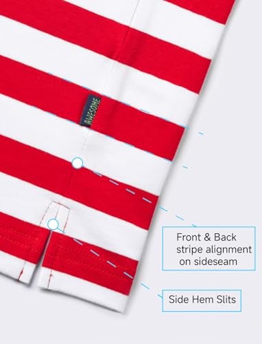 Zengjo Striped Long Sleeve Shirt Men(M,RED&White) - Image 4