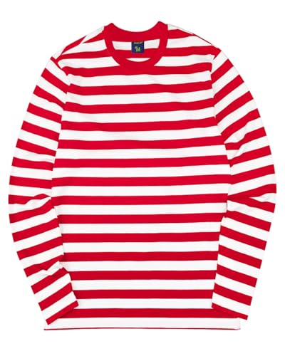 Zengjo Striped Long Sleeve Shirt Men(M,RED&White) - Image 1