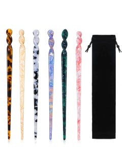 La Jolie Jasmin 6 Pieces Acetate Hair Sticks Vintage Tortoiseshell and Leopard Print Hairpins for Buns Long Hair Accessories with Flannel Bag for Women  Girls 