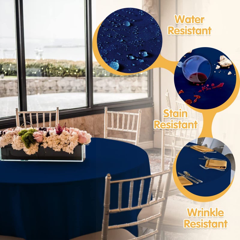 BRILLMAX 6 Pack Navy Blue Round Tablecloths 120 Inch for 60â€ Tables - 150 GSM Polyester Fabric, Floor Length Drop, Water, Stain & Wrinkle Resistant Cloth Cover for Wedding Reception Banquet Dining - Image 3