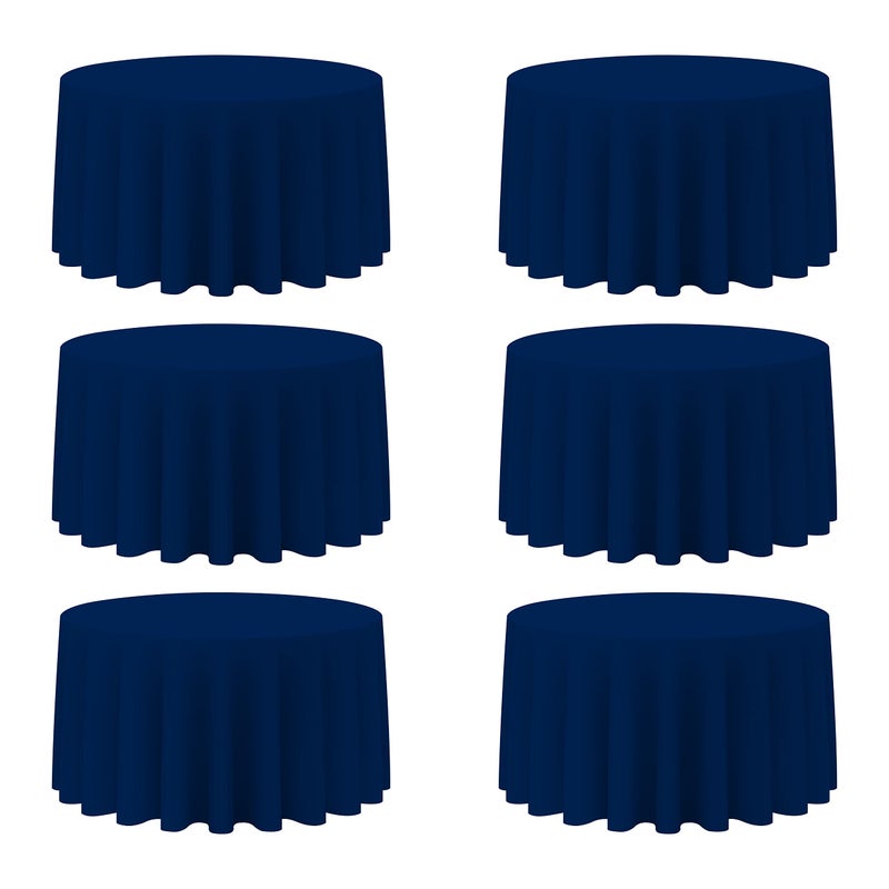 BRILLMAX 6 Pack Navy Blue Round Tablecloths 120 Inch for 60â€ Tables - 150 GSM Polyester Fabric, Floor Length Drop, Water, Stain & Wrinkle Resistant Cloth Cover for Wedding Reception Banquet Dining - Image 1