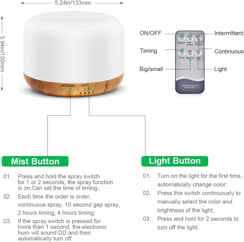 Marchred 300ML Essential Oil Diffuser, Remote Control Ultrasonic Aromatherapy Oil Diffusers Cool Mist Humidifier, Waterless Auto-Off and 7 LED Light Colors for Bedroom, Yoga, SPA, Baby - Image 5