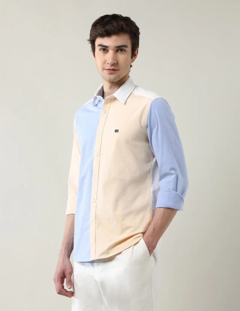 Arrow White Colorblocked Slim Fit Oxford Shirt for Men | Best Price UAE