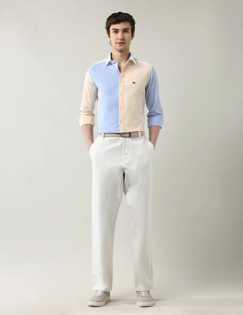 Arrow White Colorblocked Slim Fit Oxford Shirt for Men | Best Price UAE