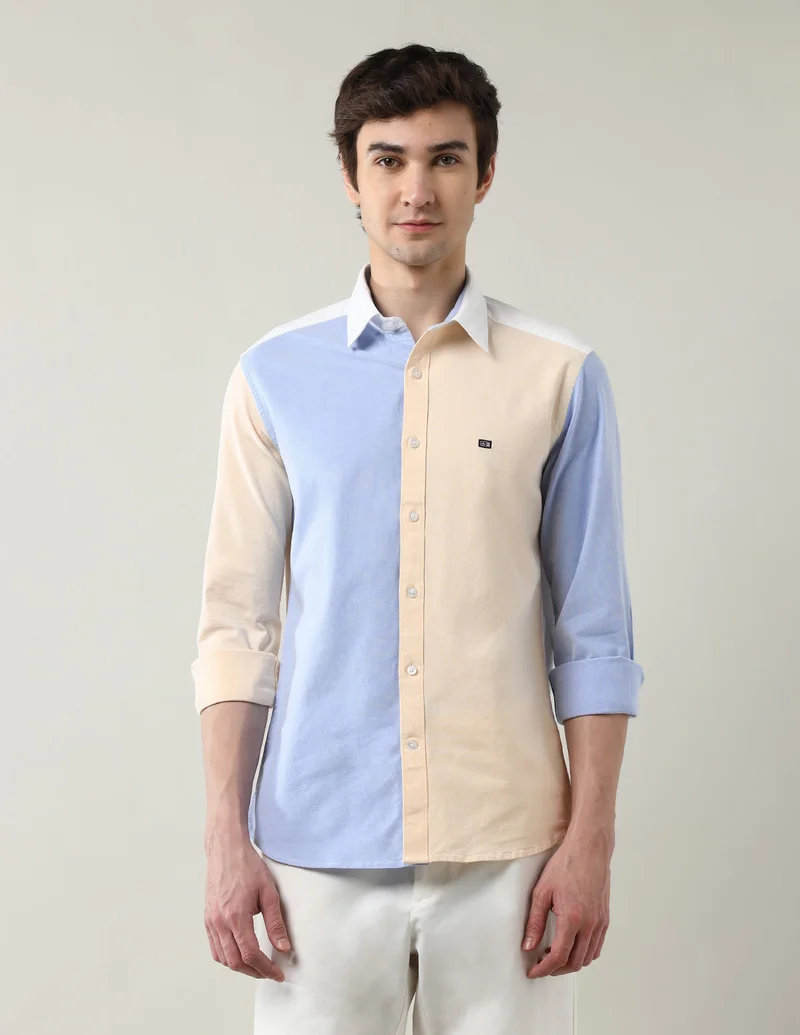 Arrow White Colorblocked Slim Fit Oxford Shirt for Men | Best Price UAE