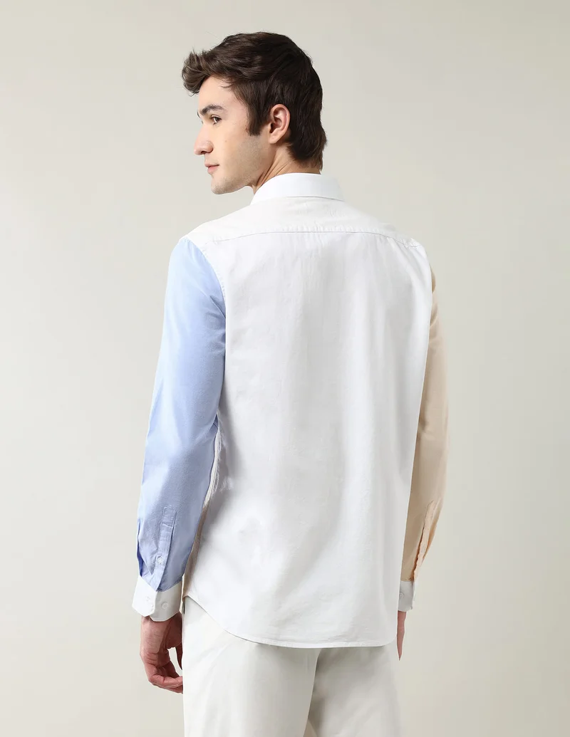 Arrow White Colorblocked Slim Fit Oxford Shirt for Men | Best Price UAE