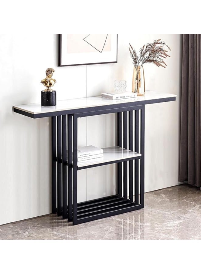 YINZUO Modern Marble Top Console Table with Metal Frame – Elegant Narrow Entryway Table for Hallway or Living Room Decor, 120 cm Length x 40 cm Width x 80 cm Height, Gold and Black Color  - Image 1