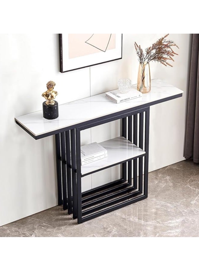 YINZUO Modern Marble Top Console Table with Metal Frame – Elegant Narrow Entryway Table for Hallway or Living Room Decor, 120 cm Length x 40 cm Width x 80 cm Height, Gold and Black Color  - Image 3